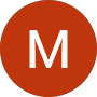 Circular red icon featuring letter M